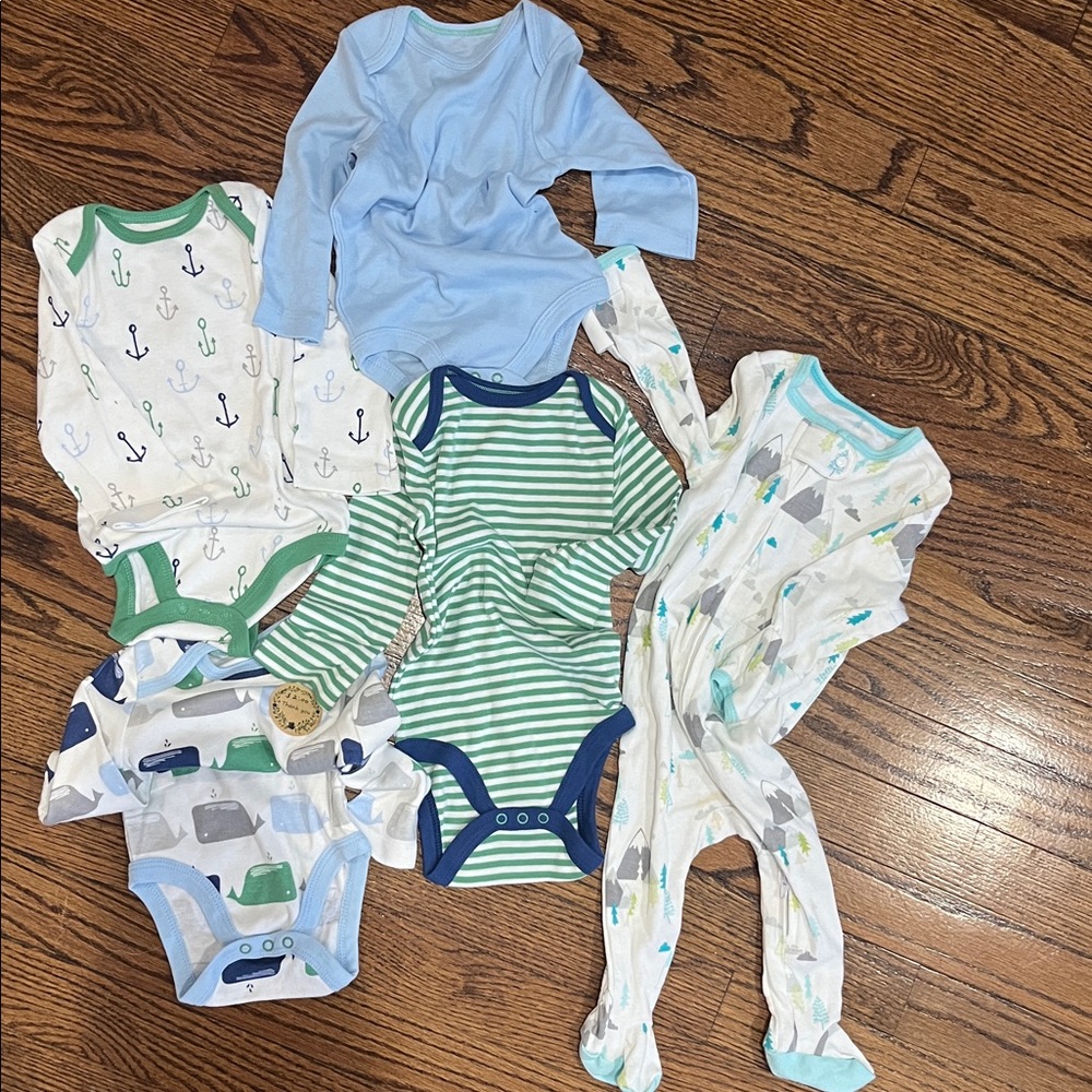 Baby Bodysuit and Pajama Set - Blue and Green